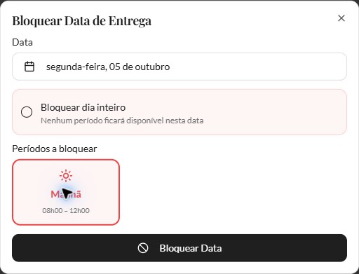 Período Manhã selecionado na data de exemplo