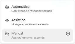 Menu com Automático, Assistido e Manual