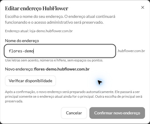 Prefixo fictício preenchido com prévia do endereço