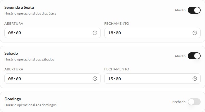 Funcionamento preenchido por grupos de dias