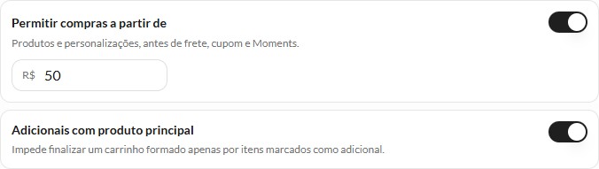 Compra mínima preenchida com cinquenta reais