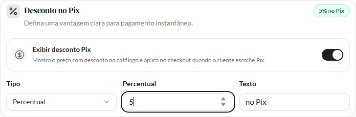 Desconto Pix percentual de cinco por cento