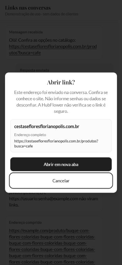 Aviso demonstrativo com endereço e controles de abertura