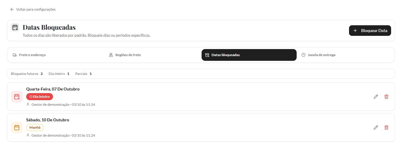 Um dia inteiro e um período Manhã bloqueados