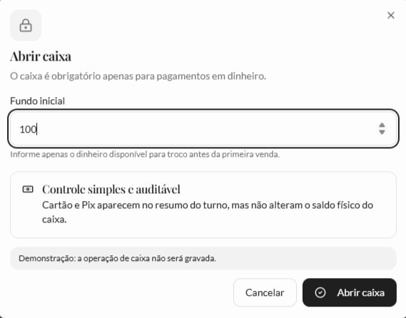 Abrir caixa com fundo inicial100