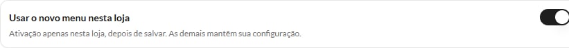Controle do novo menu ativo em configuração fictícia