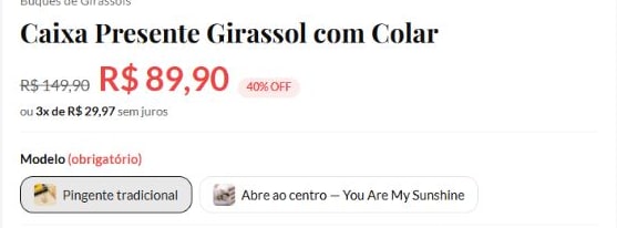 Pingente tradicional selecionado na prévia da Cesta de Amor